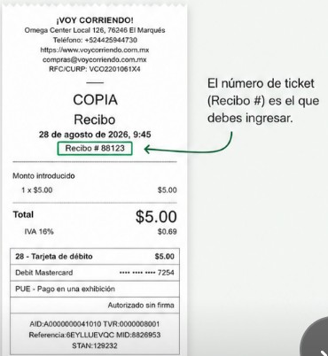 Ejemplo de ubicación del número de ticket